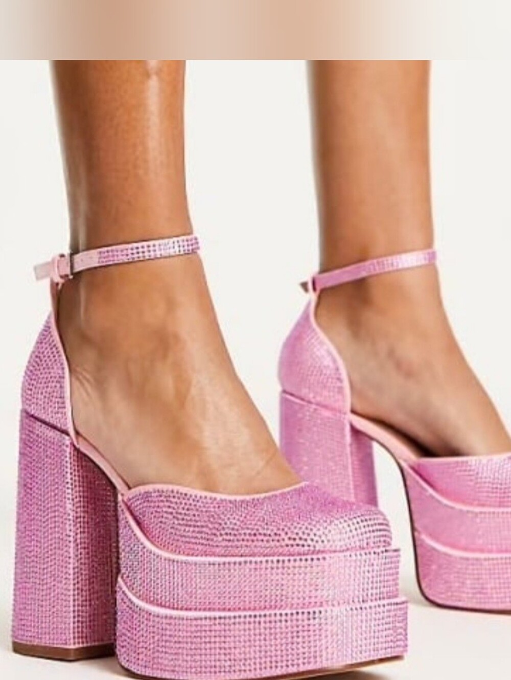 Steve Madden Charlize Pink Rhinestone Platform Block Heels with Ankle Strap
